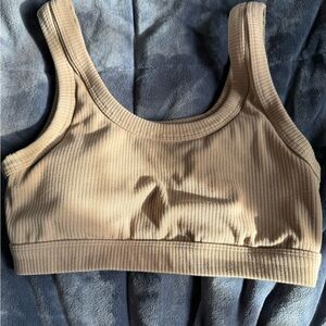 ALO Yoga Wellness Ribbed tan Sports Bra